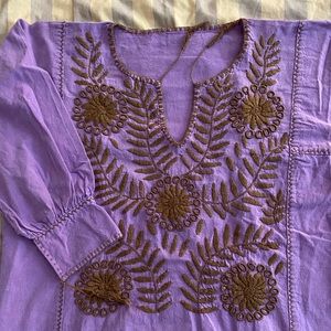Mexican Blouse, Purple, Embroiderd, 3/4 Sleeves, Size Small